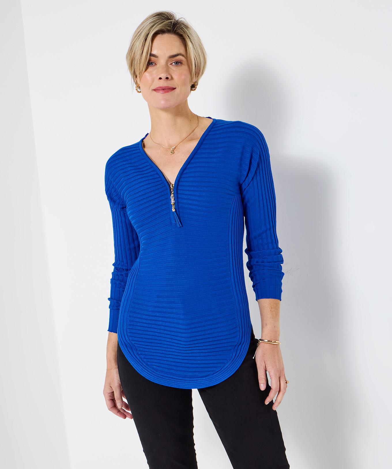 Joe Browns Geripptes Jersey Top Reissverschluss vorne  