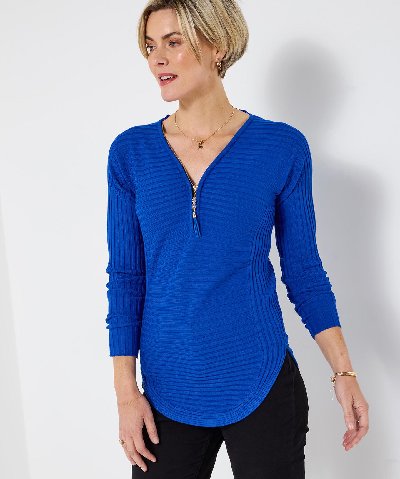 Joe Browns Geripptes Jersey Top Reissverschluss vorne  