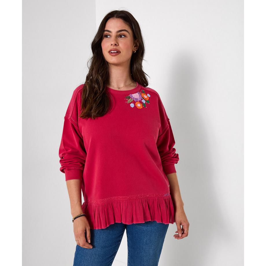 Sweat Brodé Fleuri à Ourlet Tissé Ellie