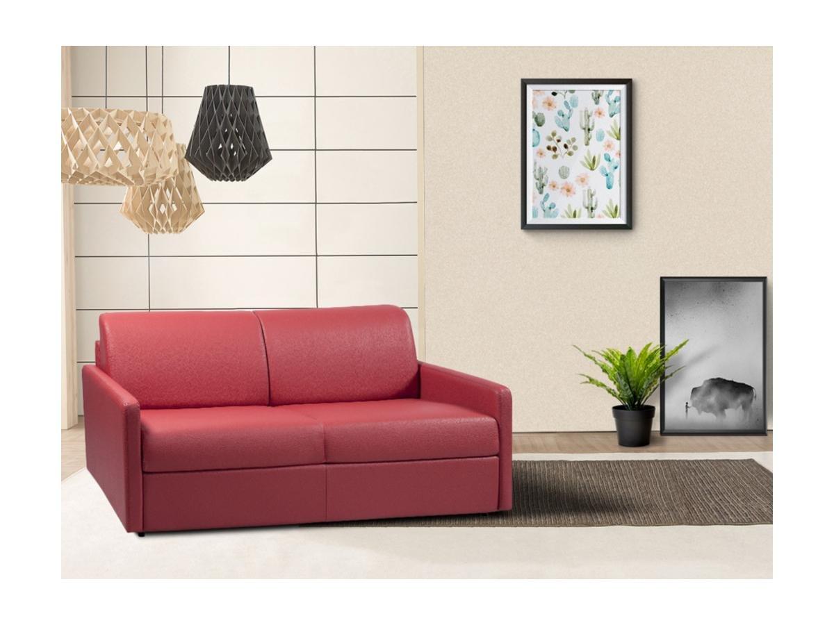 Vente-unique Schlafsofa 3Sitzer Kunstleder Liegefläche mit Lattenrost mit breiten Latten 1Matratze CALIFE  