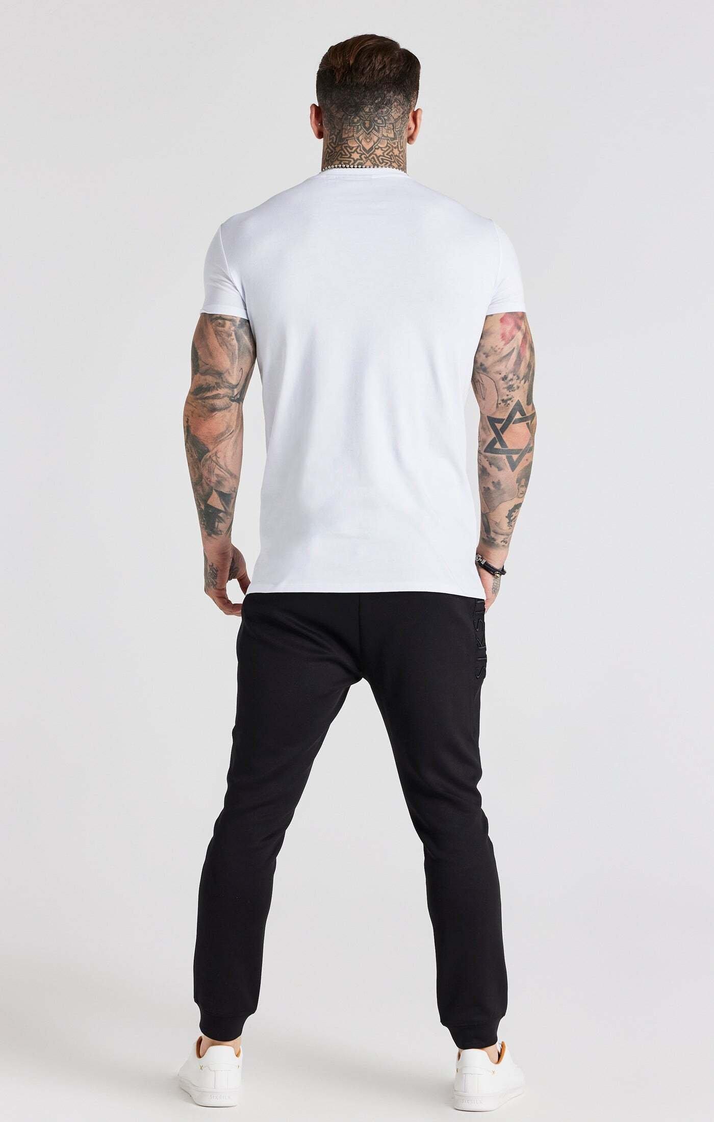 Sik Silk  T-Shirt White Embroidered Muscle Fit T-Shirt 