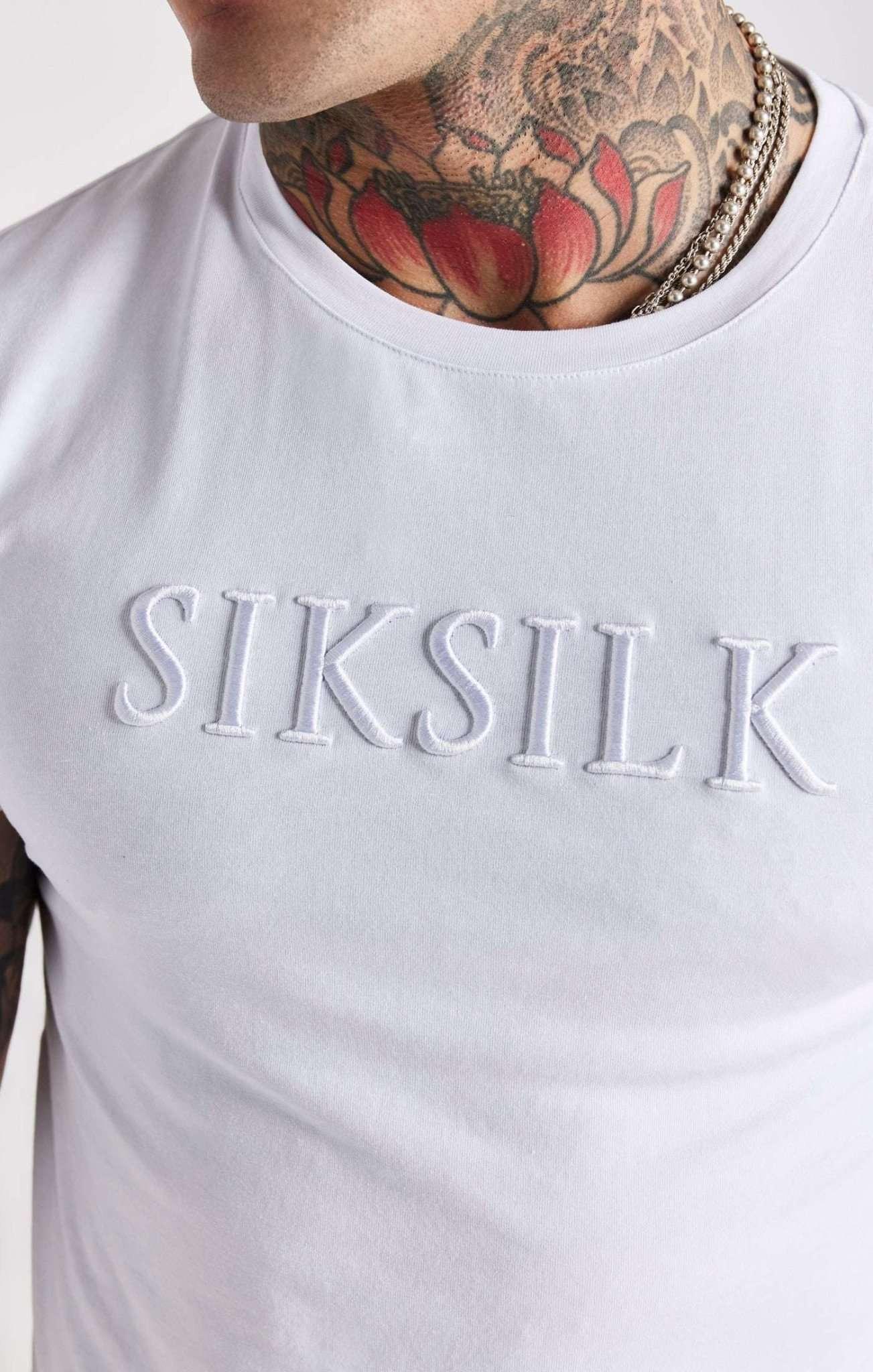 Sik Silk  T-Shirts White Embroidered Muscle Fit T-Shirt 