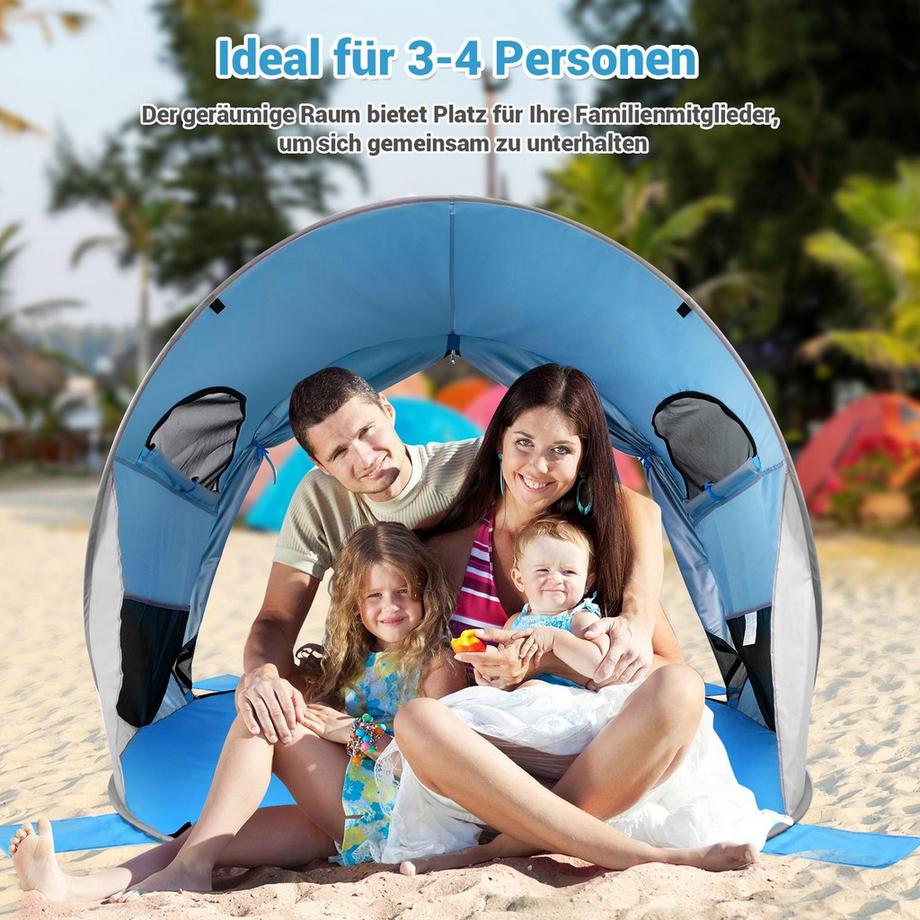 Northix  Tenda da spiaggia pop-up Tenda da spiaggia per 3-4 persone Tenda da lancio per protezione solare per esterni Blu 