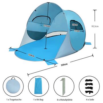 Tenda da spiaggia pop-up Tenda da spiaggia per 3-4 persone Tenda da lancio per protezione solare per esterni Blu