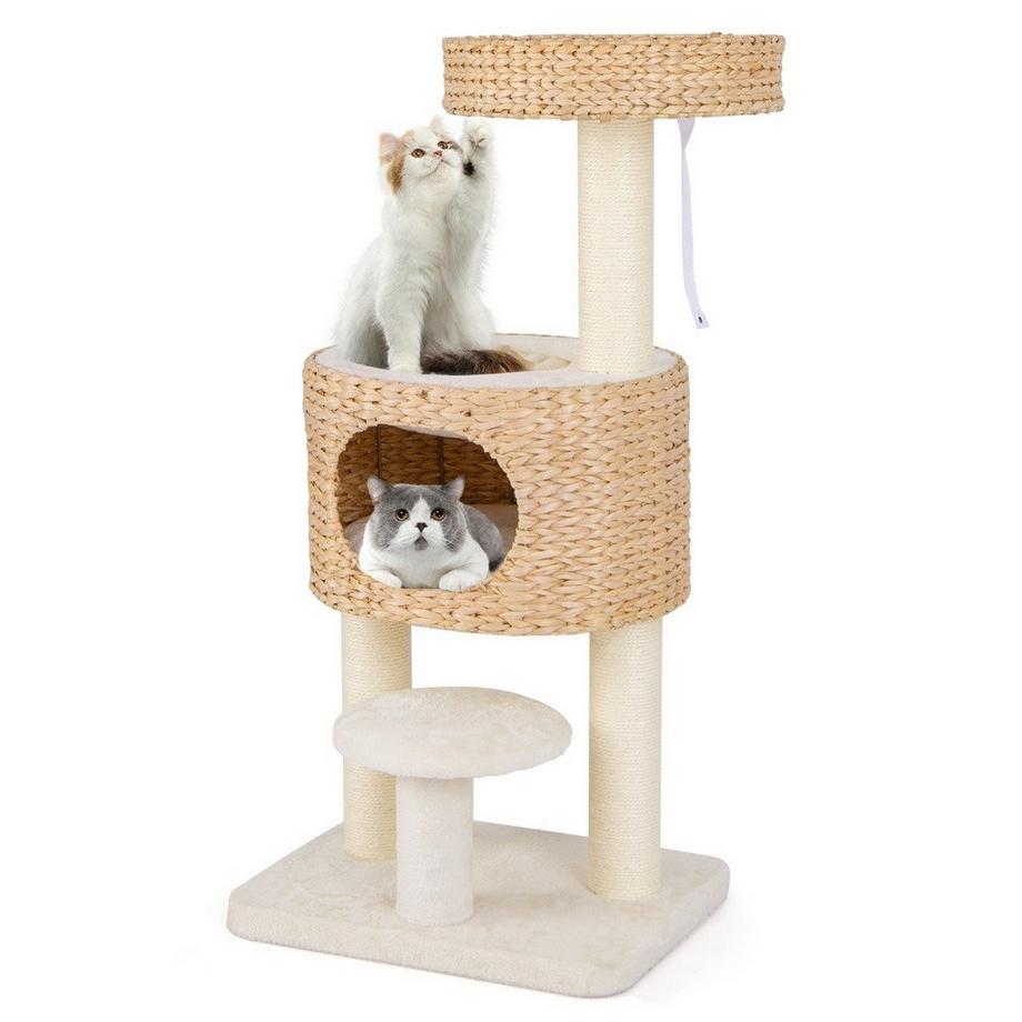 Kratzbaum mit Katzenhhle 104 cm hoch Katzenbaum mit Sitzstange & Plattform  Beige+Natur 41-63CM | MANOR