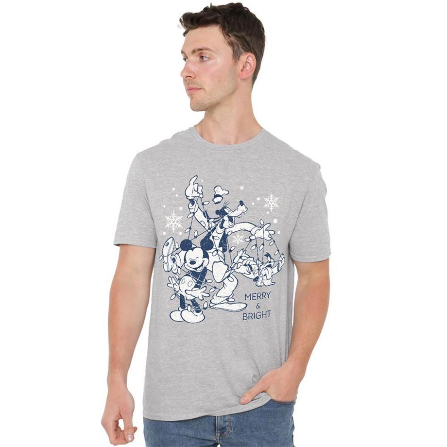 Tshirt Noël motif Mickey Mouse motiftyle rétro MERRY, BRIGHT AND TIED UP IN LIGHTS