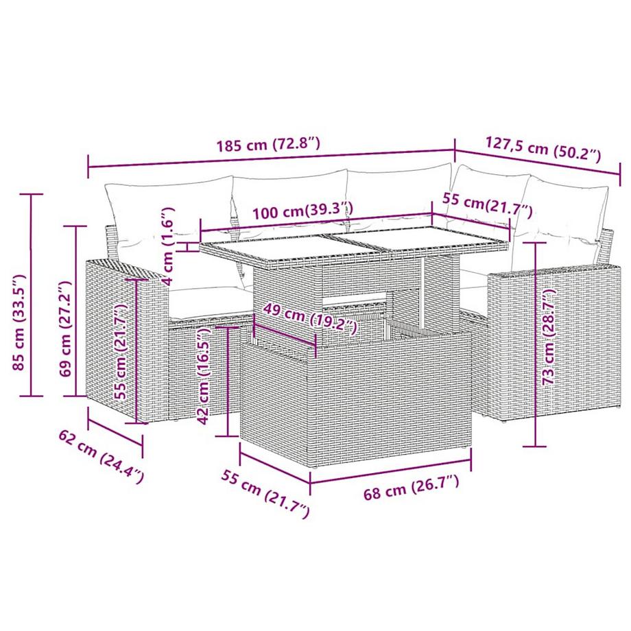 VidaXL Ensemble de canapés de jardin rotin synthétique  