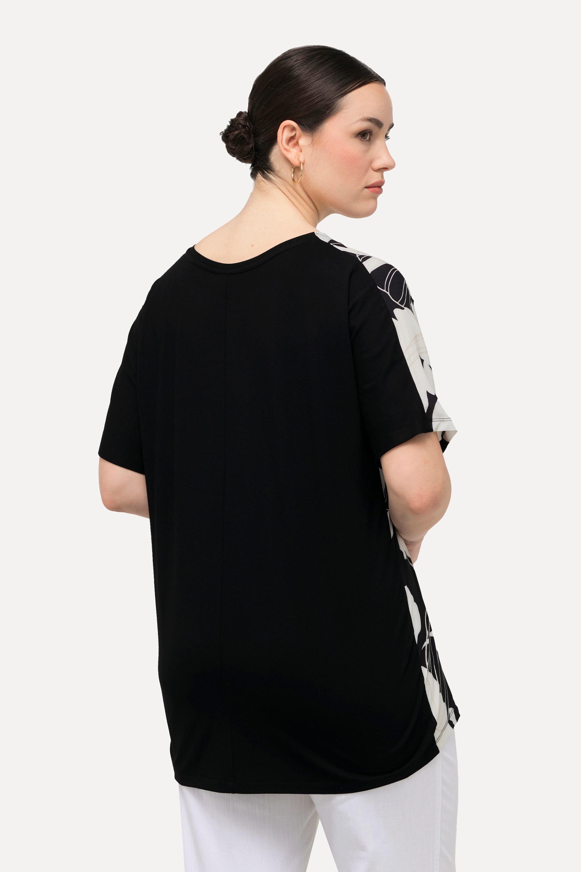 Ulla Popken T-Shirt Oversized Floreale Scollo a Tunica Mezza Manica  