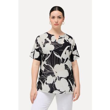 T-shirt oversized floral à col tunisien et manches courtes