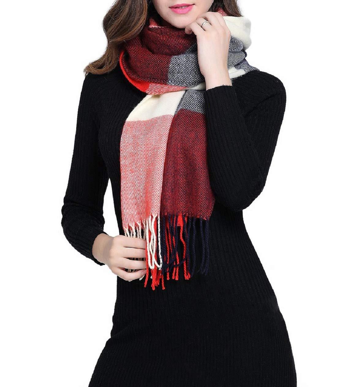 Only-bags.store  Kariertes Dreieckstuch Winter, Pashmina-Schal weicher Quasten-Wickelschal 