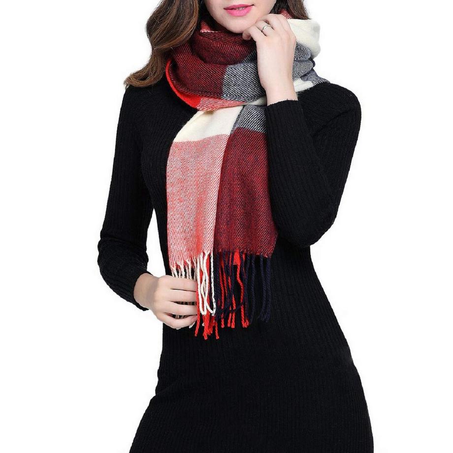 Only-bags.store Kariertes Dreieckstuch Winter Pashmina Weicher Quasten Wickelschal  