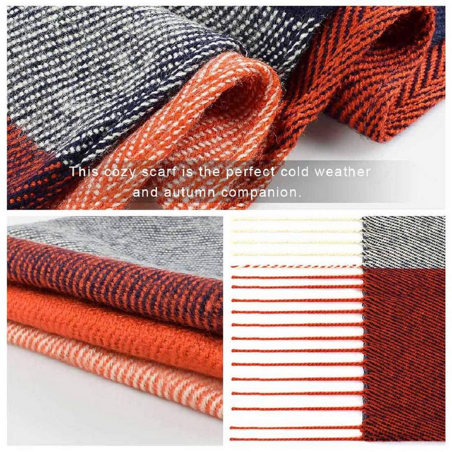 Only-bags.store Kariertes Dreieckstuch Winter Pashmina Weicher Quasten Wickelschal  