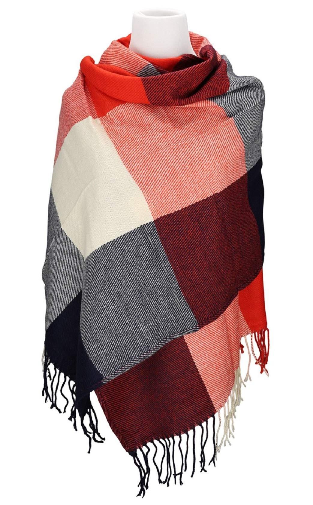 Only-bags.store Echarpe Triangle Carreaux Hiver Pashmina Doux Pompons  