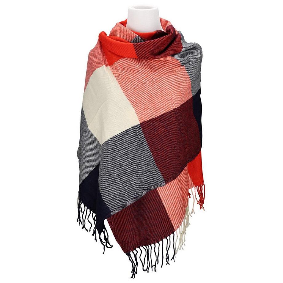 Only-bags.store Kariertes Dreieckstuch Winter Pashmina Weicher Quasten Wickelschal  