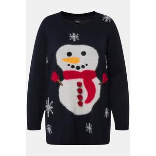 Ulla Popken  Pull de Noël, col rond et manches longues, motif bonhomme de neige 