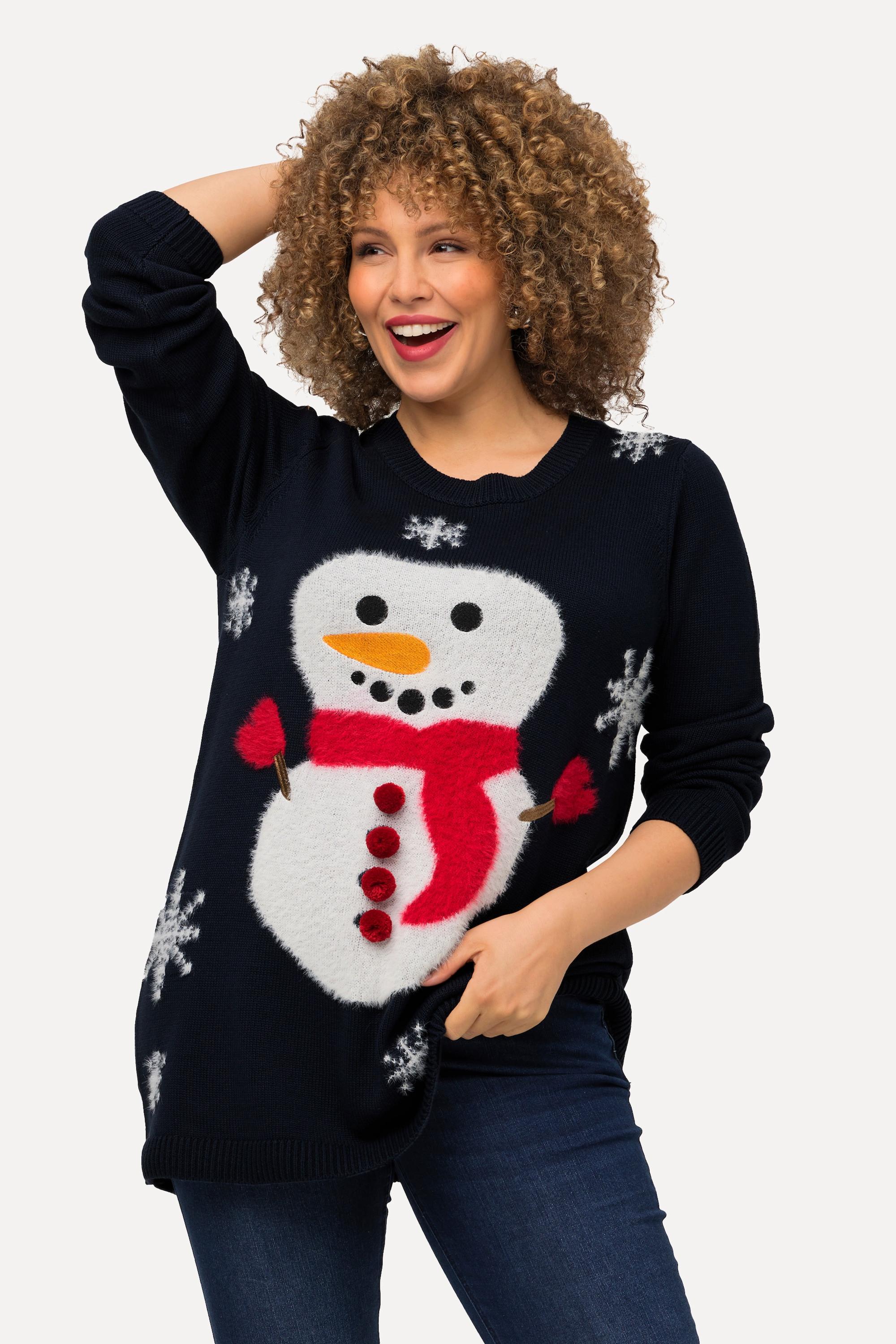 Ulla Popken  Pull de Noël, col rond et manches longues, motif bonhomme de neige 