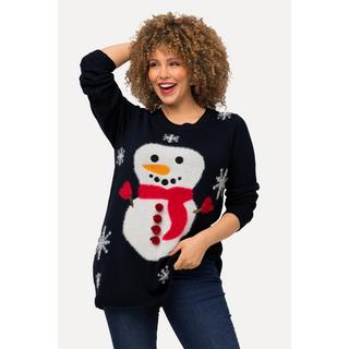 Ulla Popken  Pull de Noël, col rond et manches longues, motif bonhomme de neige 