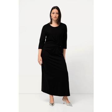 Robe maxi, drapé, œillet fantaisie, col rond, manches 3/4