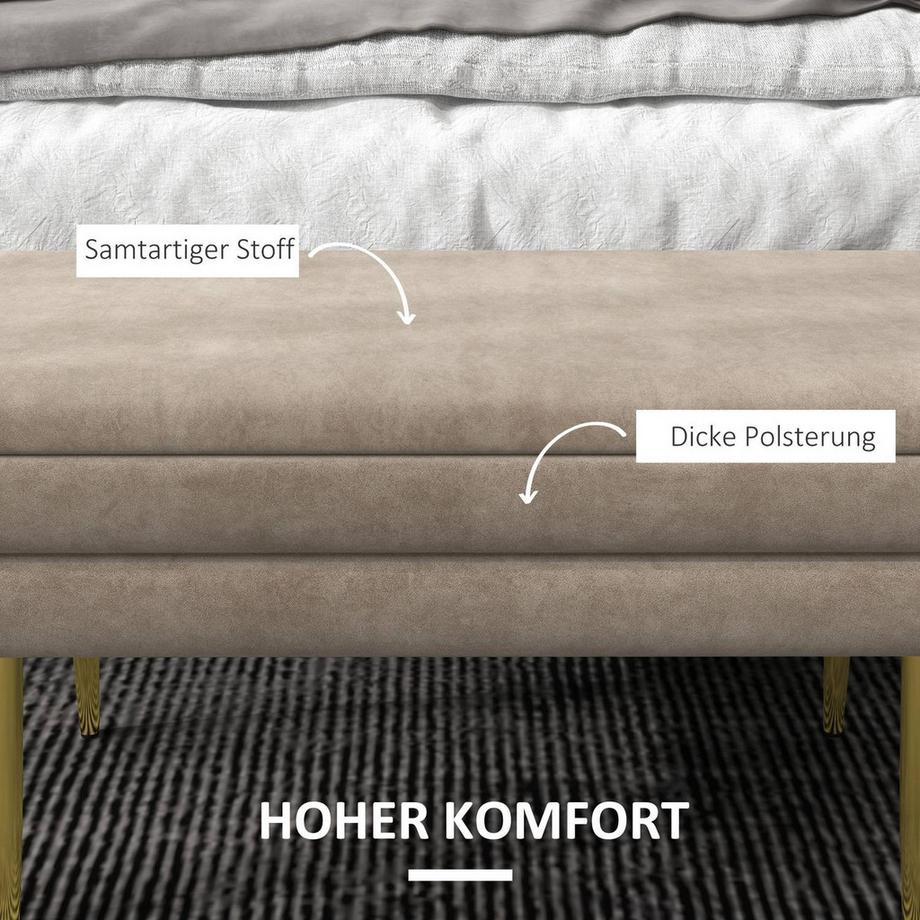 Northio Banc, banc rembourré avec espace de rangement, aspect velours, banc de lit avec pieds en acier, banc à chaussures, banc de rangement pour salon, chambre, beige, 79,5 x 37,5 x 43 cm |  