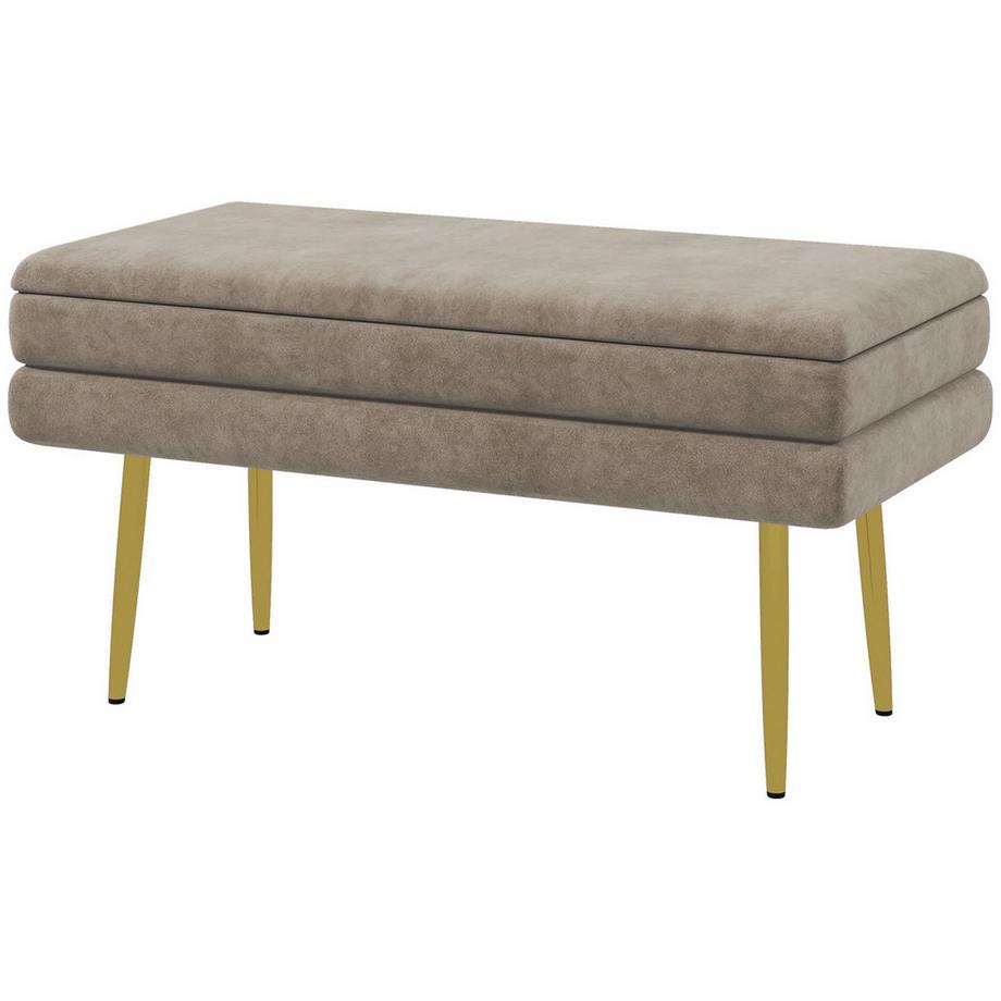 Banc, banc rembourré avec espace de rangement, aspect velours, banc de lit avec pieds en acier, banc à chaussures, banc de rangement pour salon, chambre, beige, 79,5 x 37,5 x 43 cm |