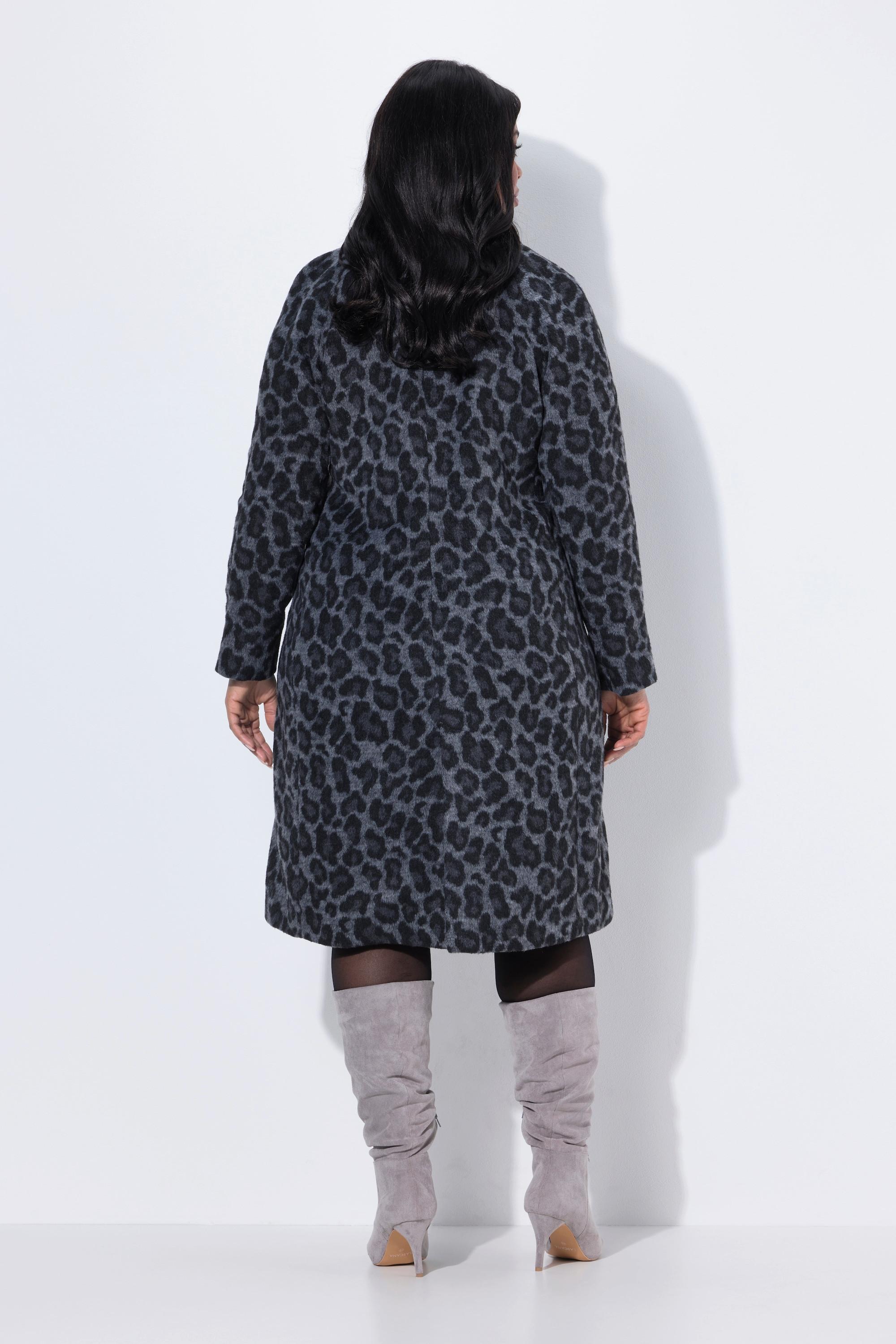 Ulla Popken Leopardenmuster Reverskragen Raglan Langarm Mantel  