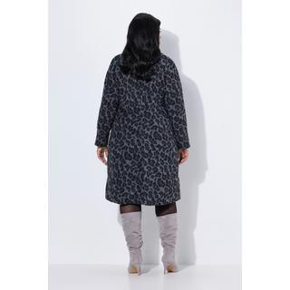 Ulla Popken Leopardenmuster Reverskragen Raglan Langarm Mantel  