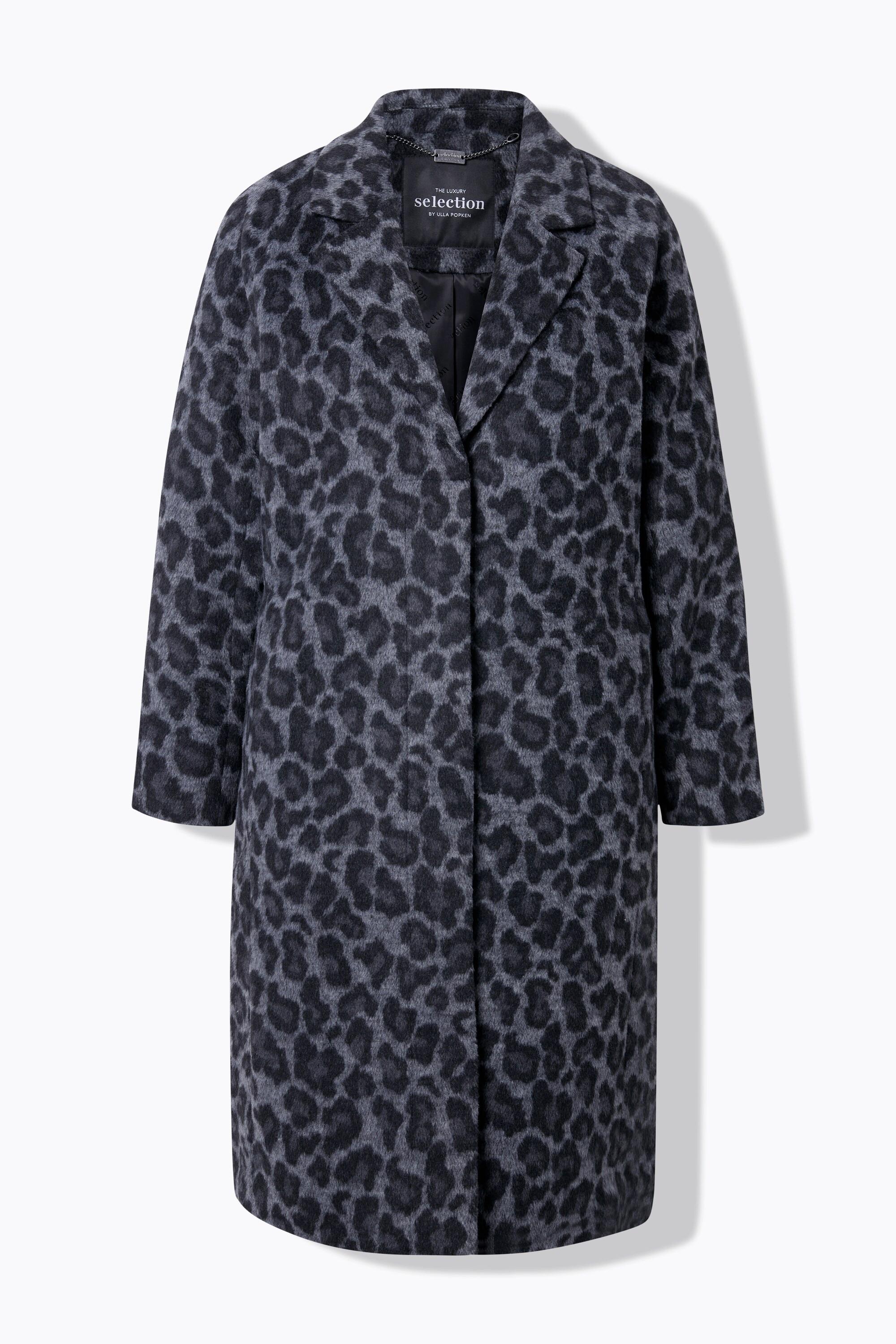 Ulla Popken Leopardenmuster Reverskragen Raglan Langarm Mantel  