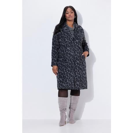 Ulla Popken Leopardenmuster Reverskragen Raglan Langarm Mantel  