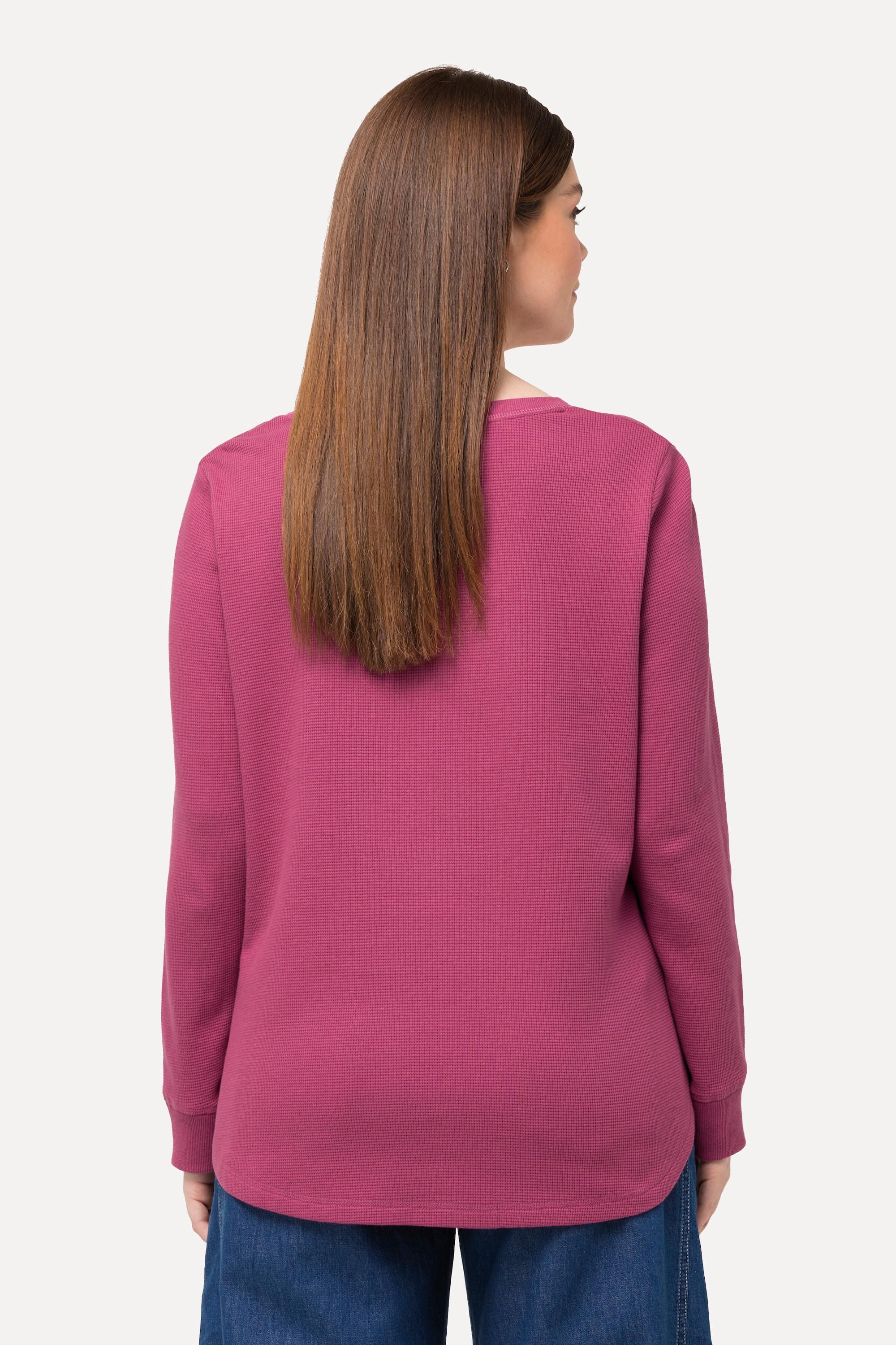 Ulla Popken  Sweat-shirt en molleton texturé, col en V et coton bio 