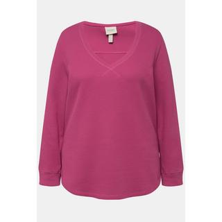 Ulla Popken  Sweatshirt, Waffelstruktur, V-Ausschnitt, Biobaumwolle 