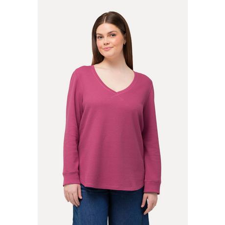 Ulla Popken  Sweat-shirt en molleton texturé, col en V et coton bio 