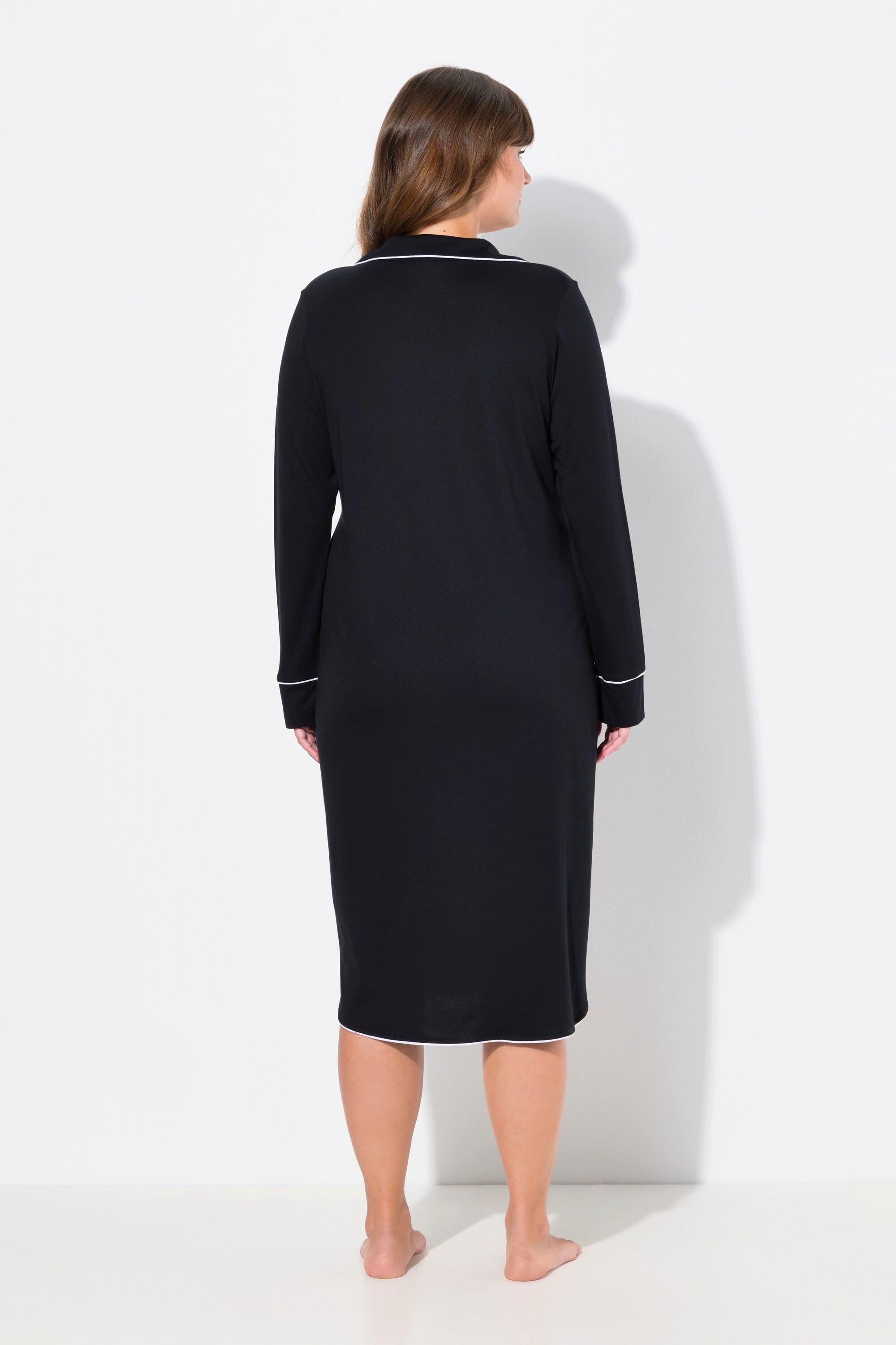 Ulla Popken Camicia da notte con pistagna collo a revers maniche lunghe  