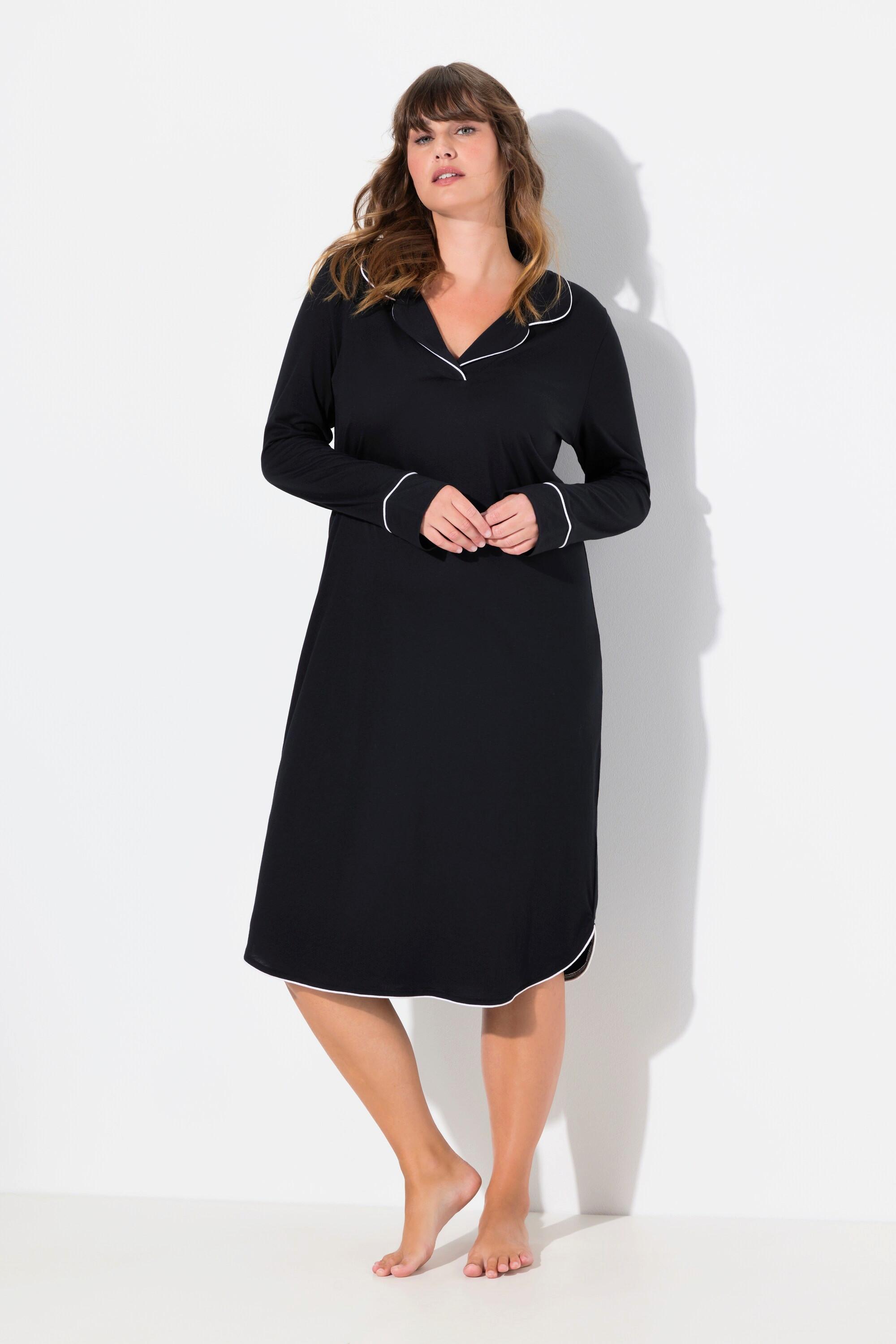 Ulla Popken Camicia da notte con pistagna collo a revers maniche lunghe  