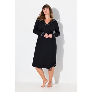 Ulla Popken Camicia da notte con pistagna collo a revers maniche lunghe  