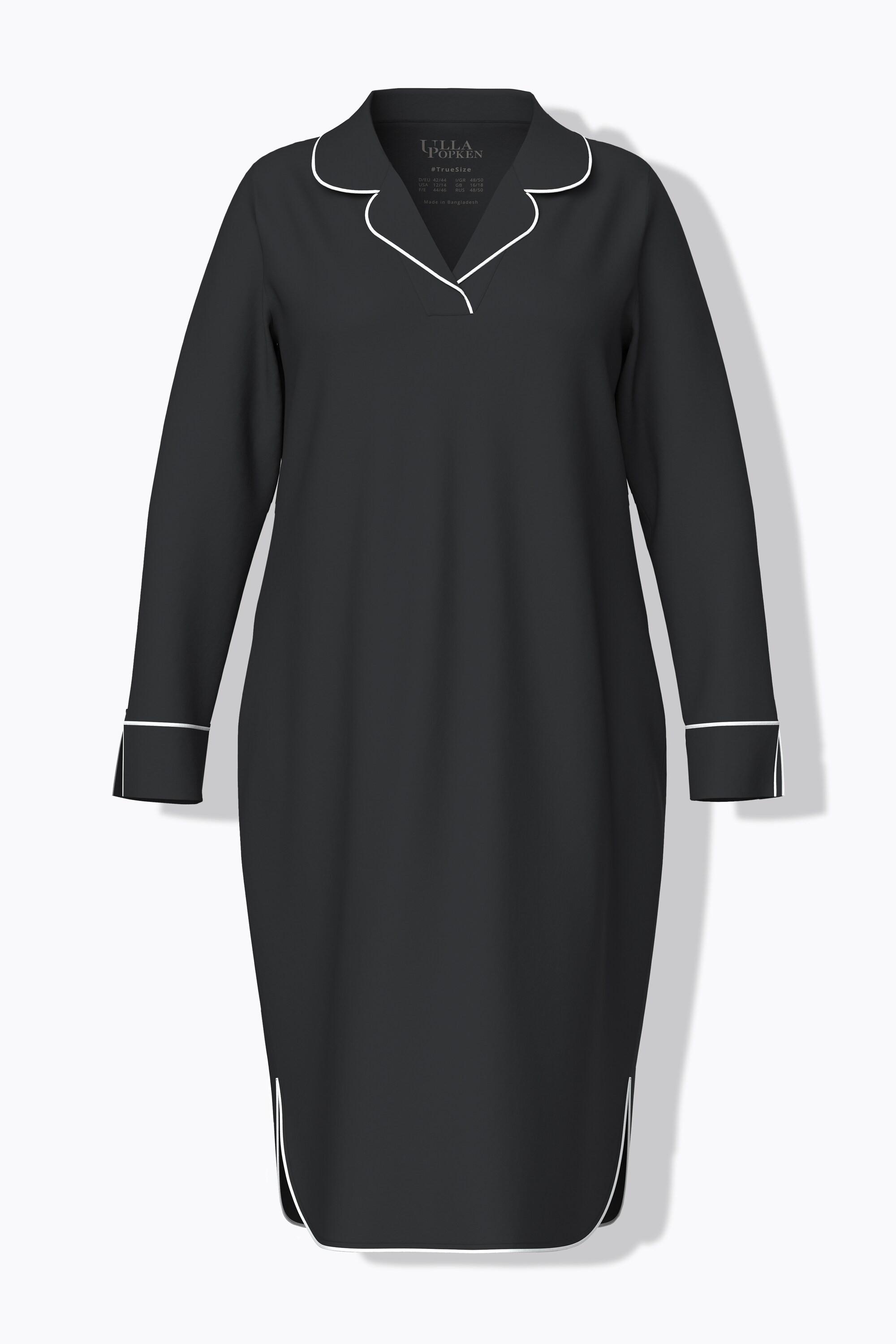 Ulla Popken Camicia da notte con pistagna collo a revers maniche lunghe  