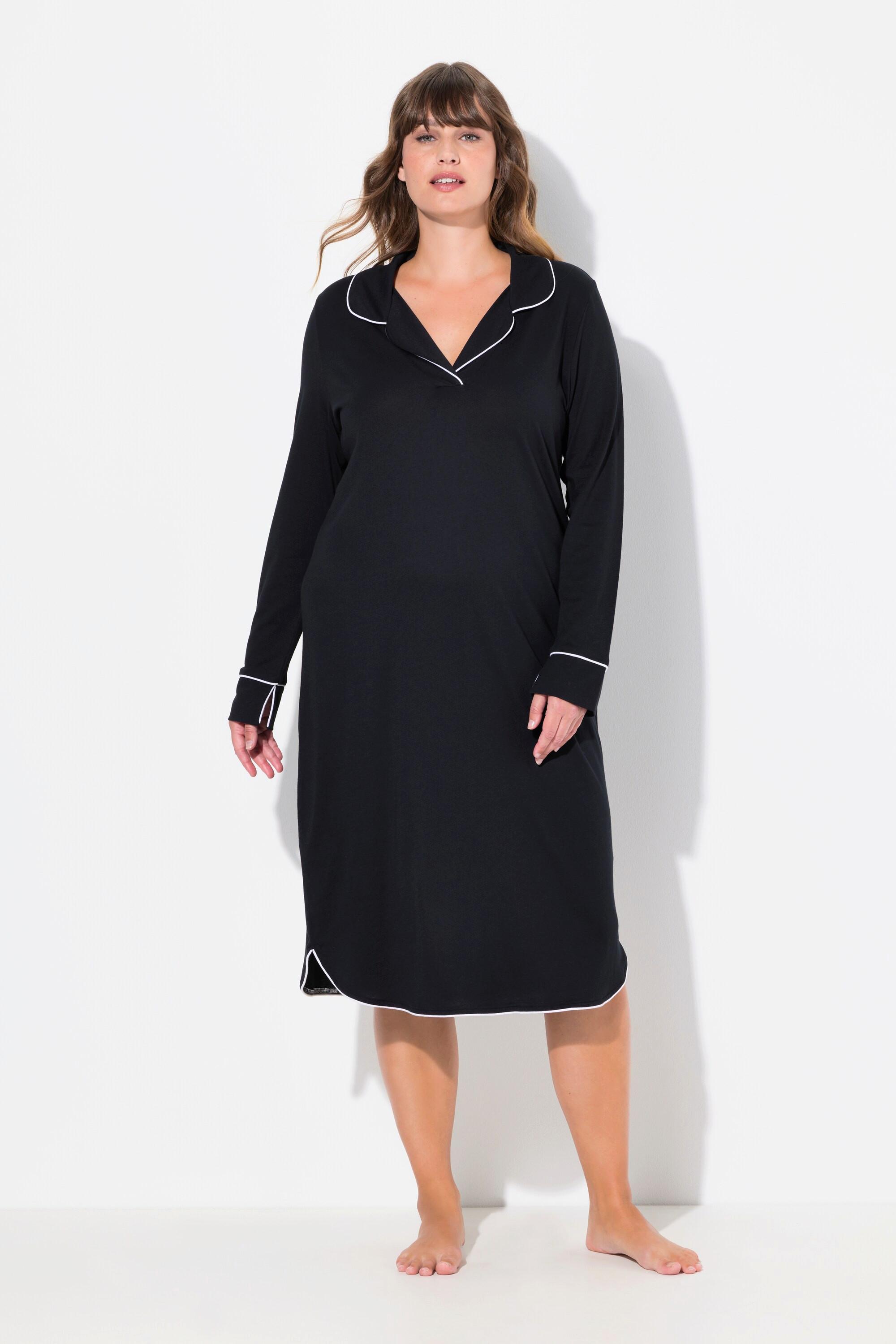 Ulla Popken Camicia da notte con pistagna collo a revers maniche lunghe  