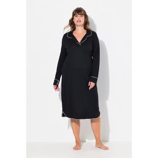 Ulla Popken Camicia da notte con pistagna collo a revers maniche lunghe  