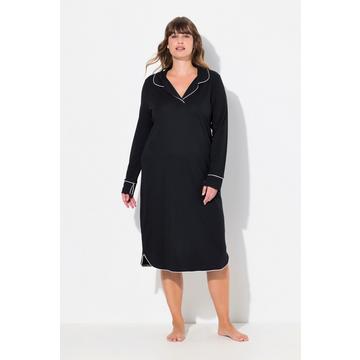 Camicia da notte con revers, pistagna e maniche lunghe