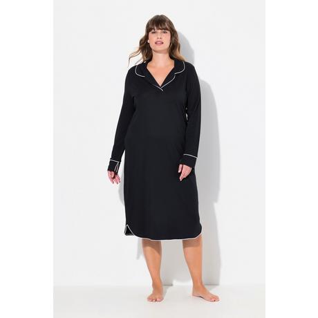 Ulla Popken Camicia da notte con pistagna collo a revers maniche lunghe  