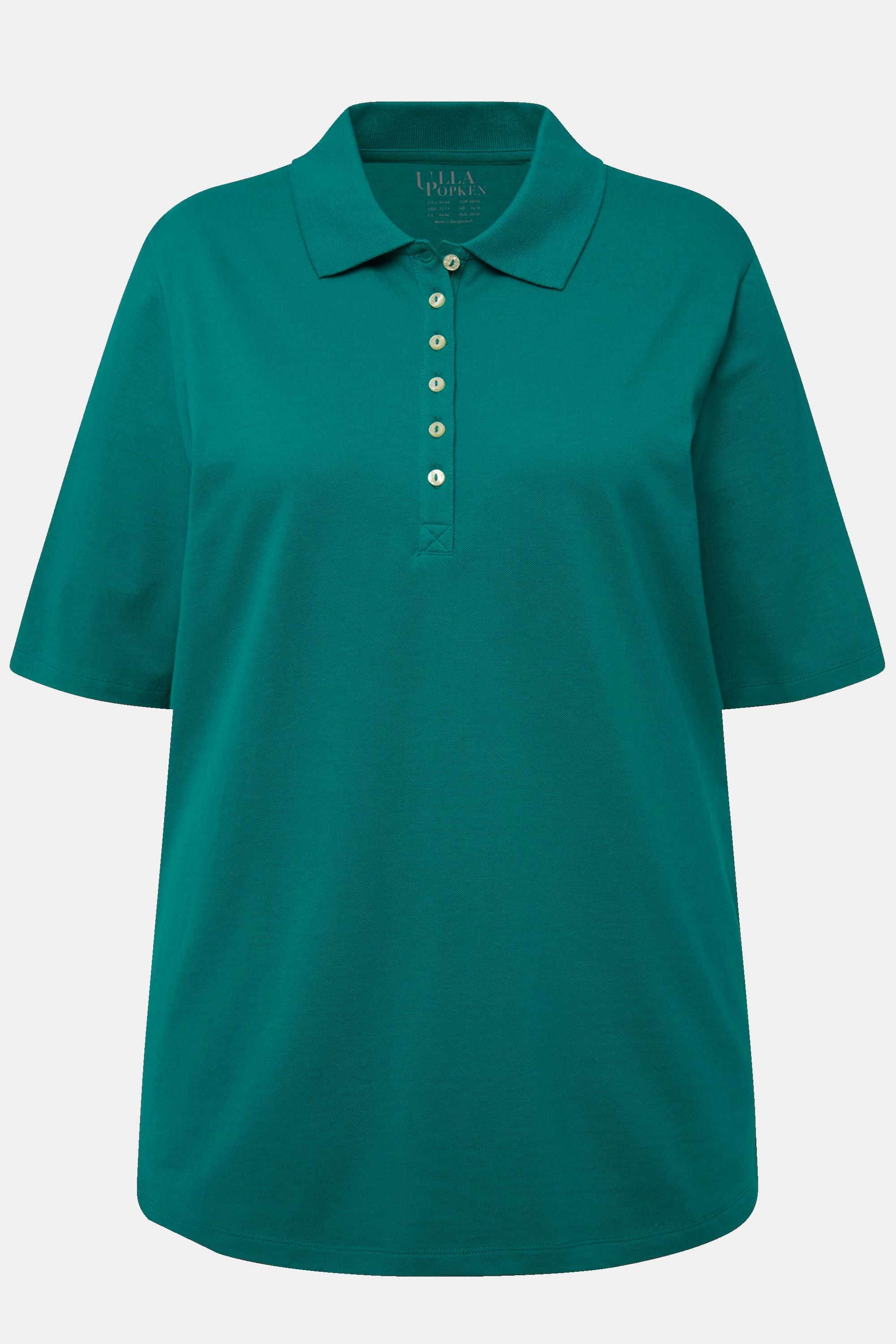 Ulla Popken  Poloshirt, Piqué, Polokragen, Samt-Knopfleiste, Halbarm 