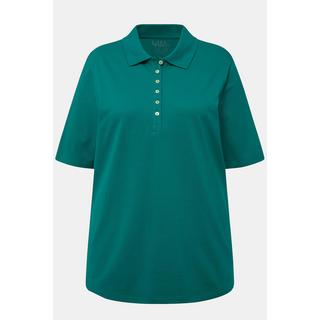 Ulla Popken  Polo en maille piquée avec patte de boutonnage en velours et manches courtes 