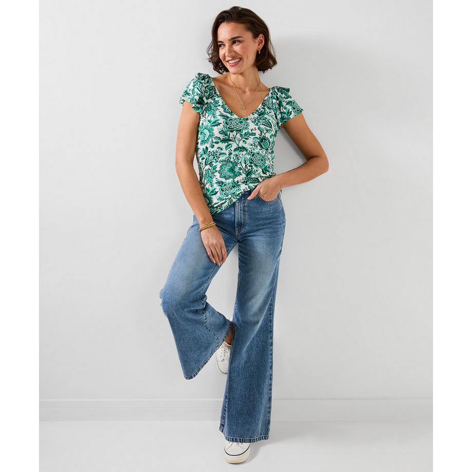 Joe Browns Jersey-Oberteil V-Ausschnitt Rüschenärmel Blumenmuster  