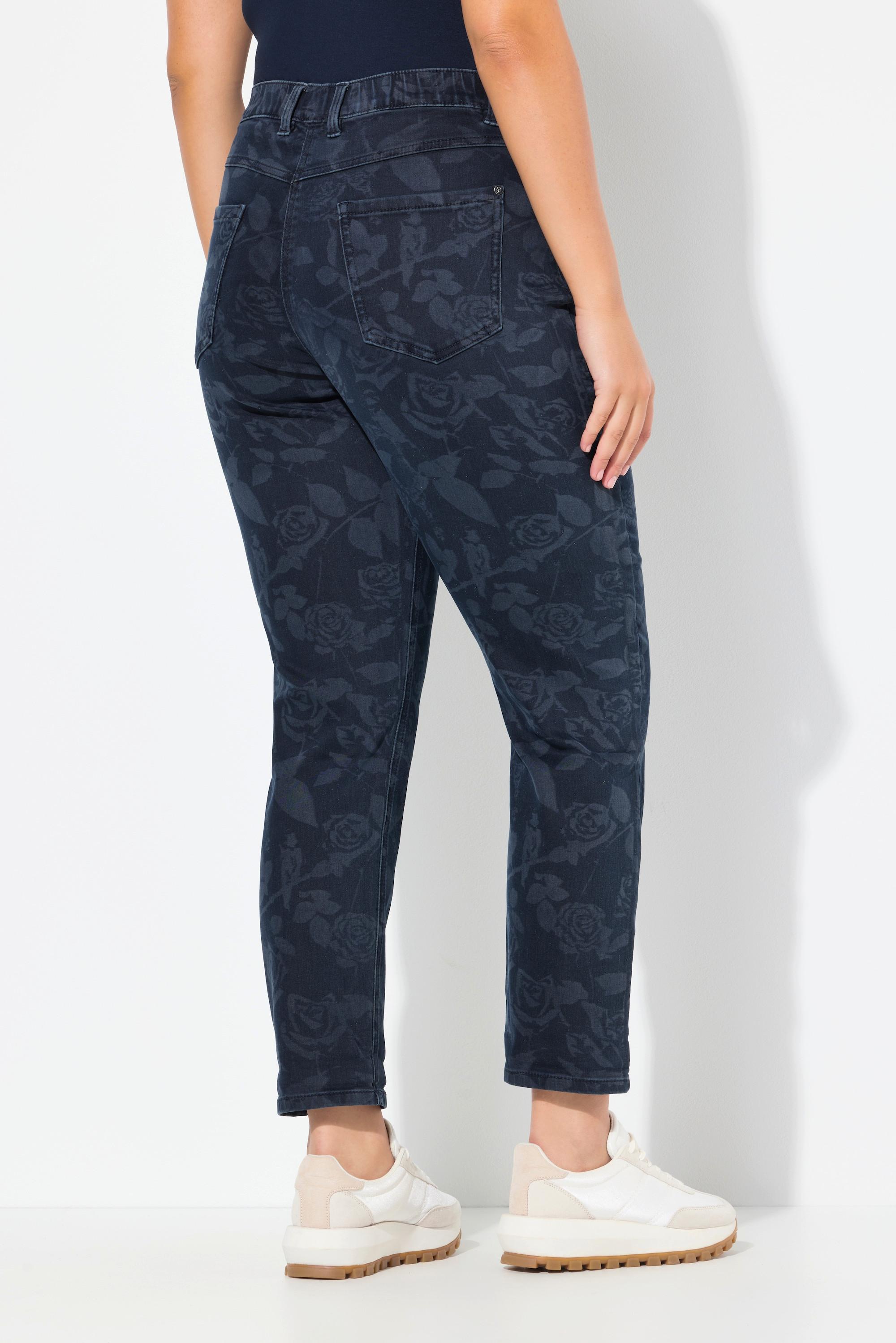 Ulla Popken  Jean Boyfriend, motif roses, taille confortable 