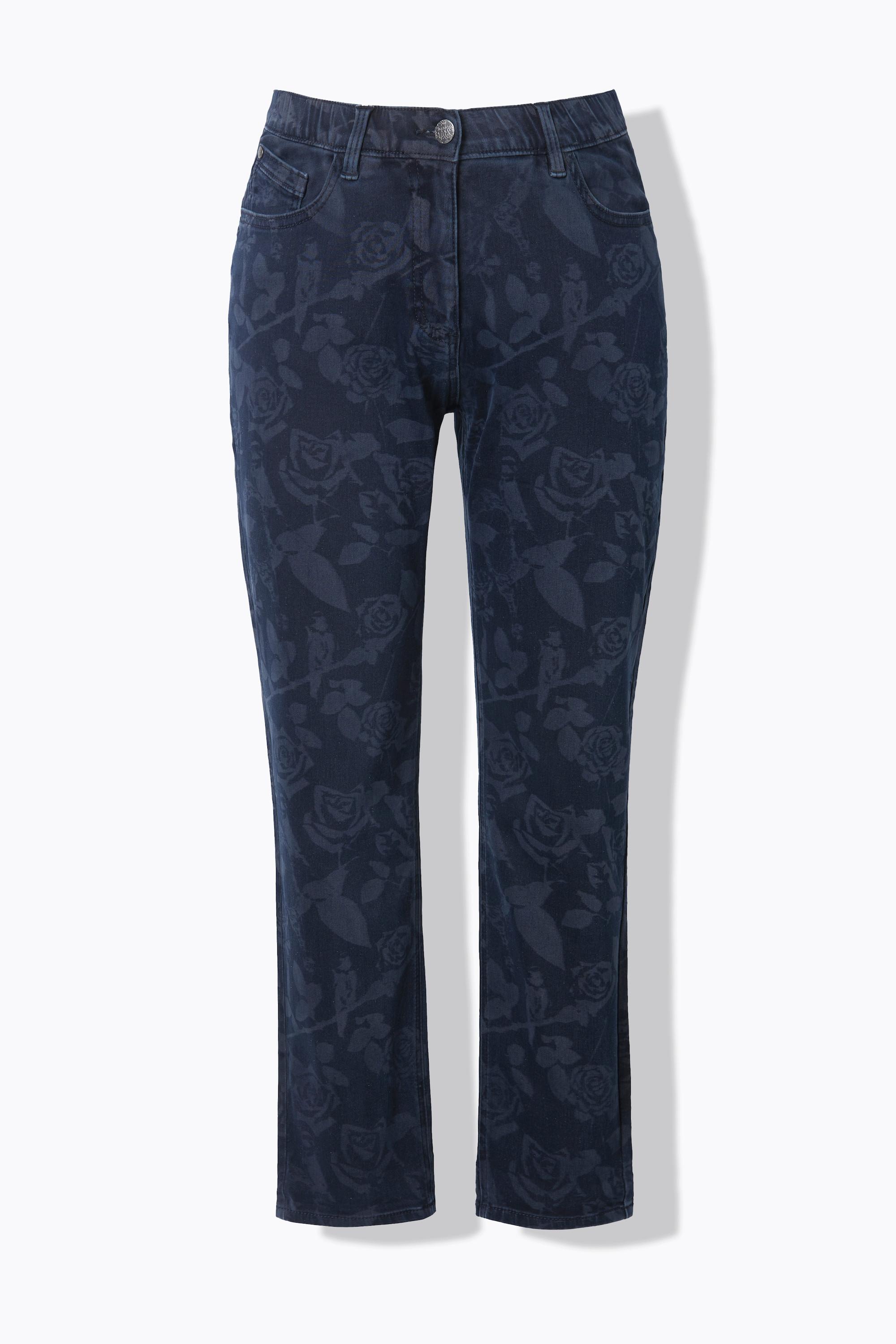 Ulla Popken  Jean Boyfriend, motif roses, taille confortable 