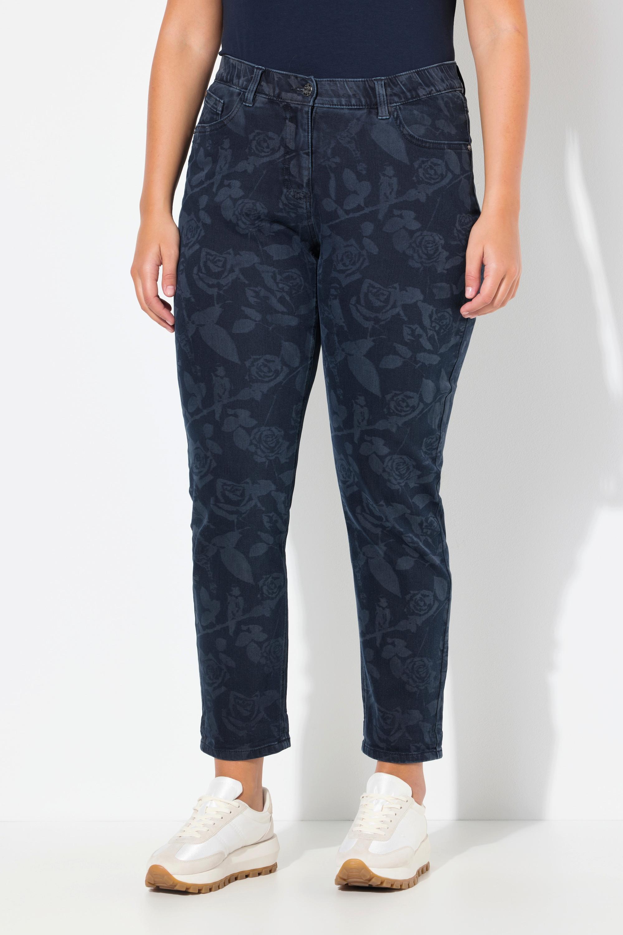 Ulla Popken  Jean Boyfriend, motif roses, taille confortable 