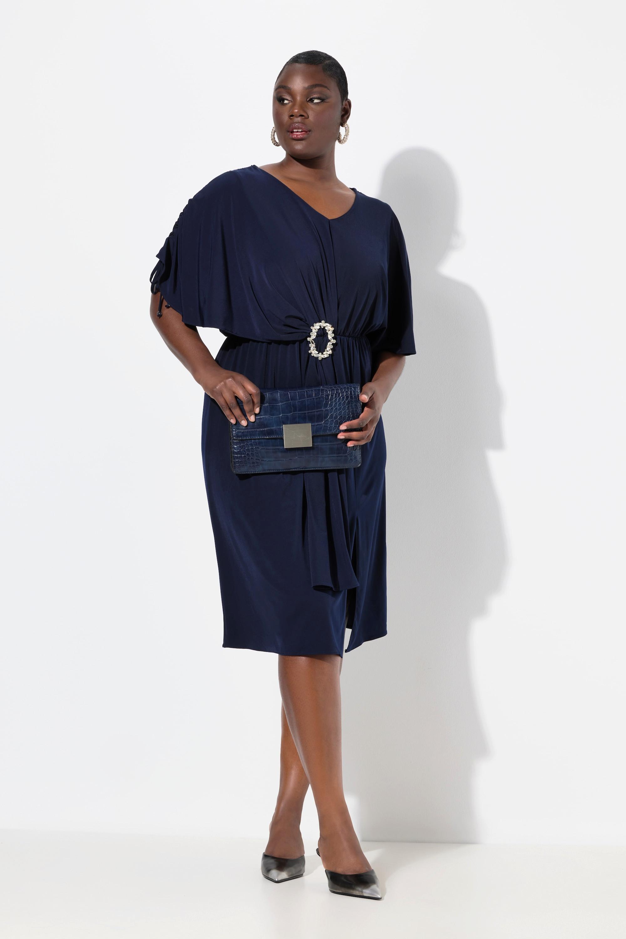 Ulla Popken Abito midi oversize drappeggiato scollo a V mezza manica  