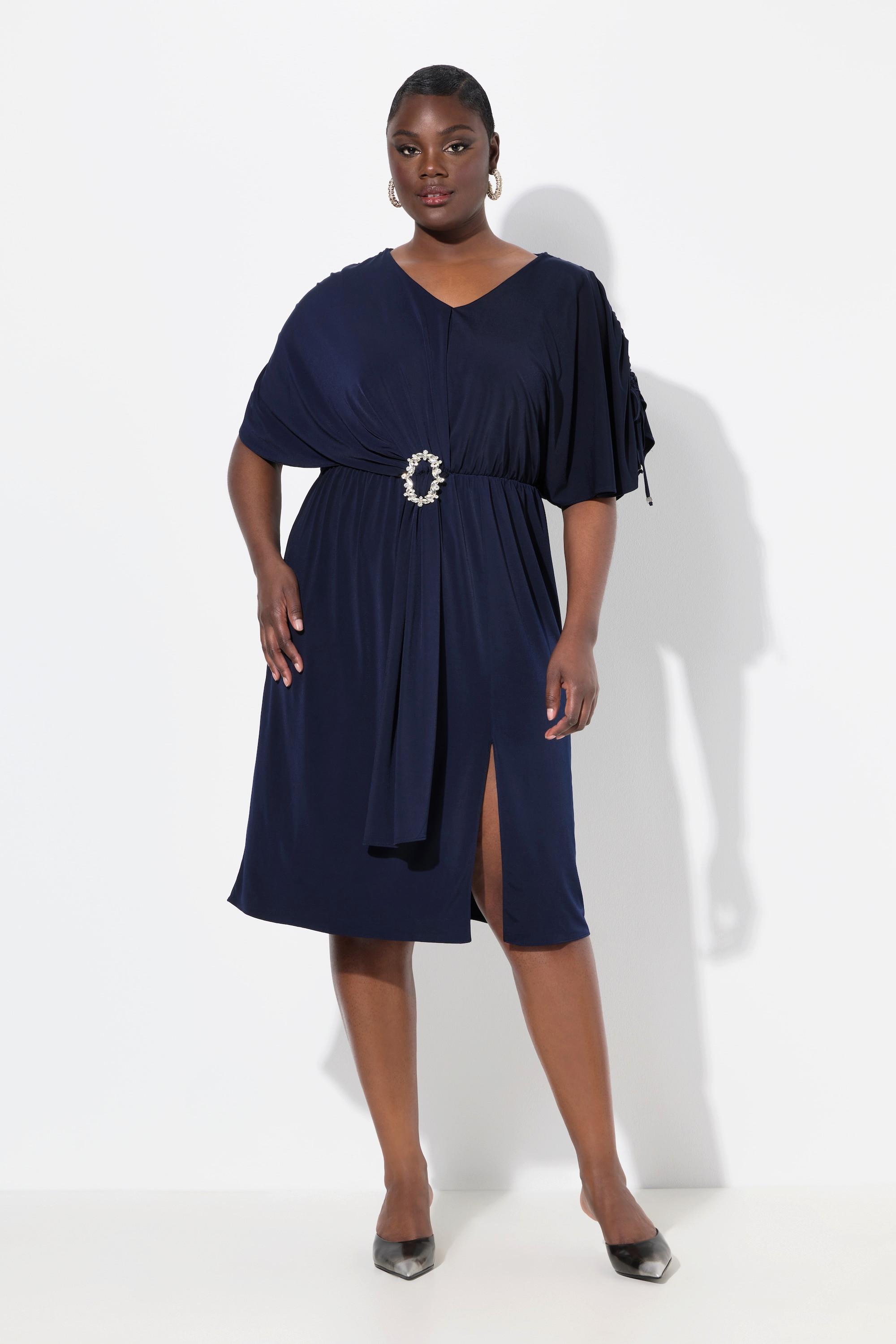 Ulla Popken Abito midi oversize drappeggiato scollo a V mezza manica  