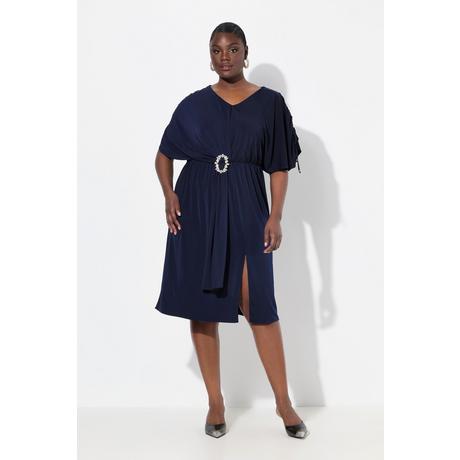 Ulla Popken Abito midi oversize drappeggiato scollo a V mezza manica  