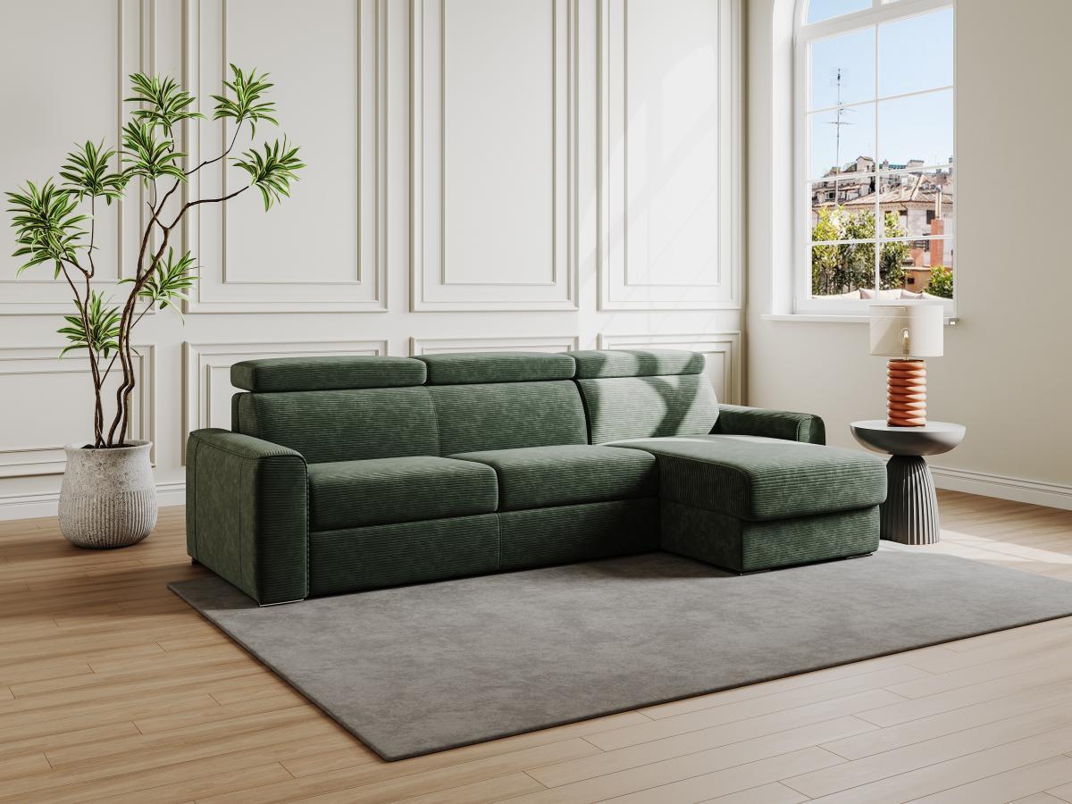 Vente-unique Ecksofa mit Matratze - Ecke wechselbar - Cord - Grün - Liegefläche 160 cm - Matratze 18 cm - VIZIR  