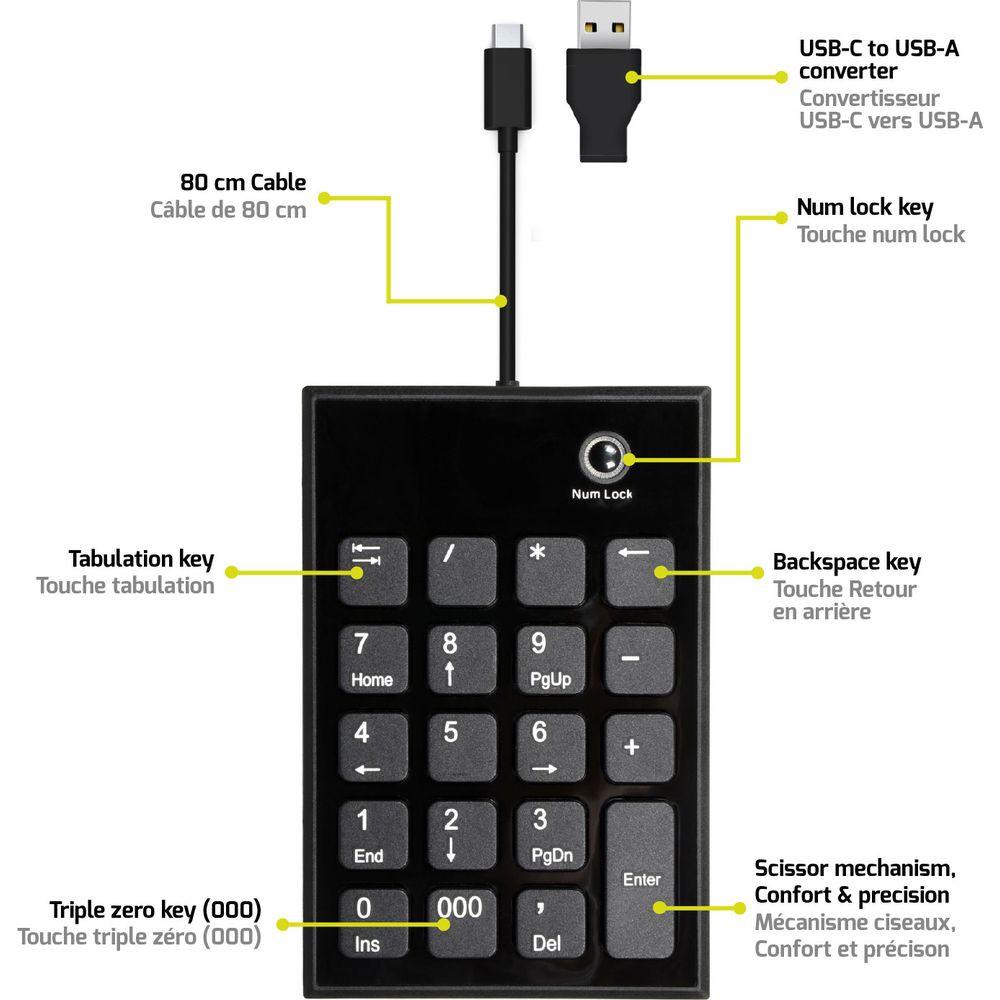 Port  Numeric Keypad wired USB-C/USB-A, PC/Mac 